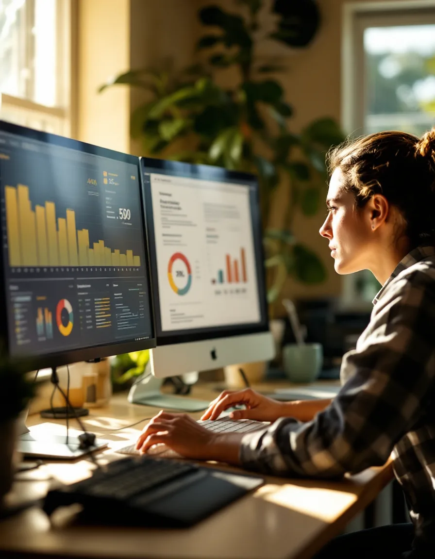 An Ember Compass strategist reviewing keyword data and a content draft